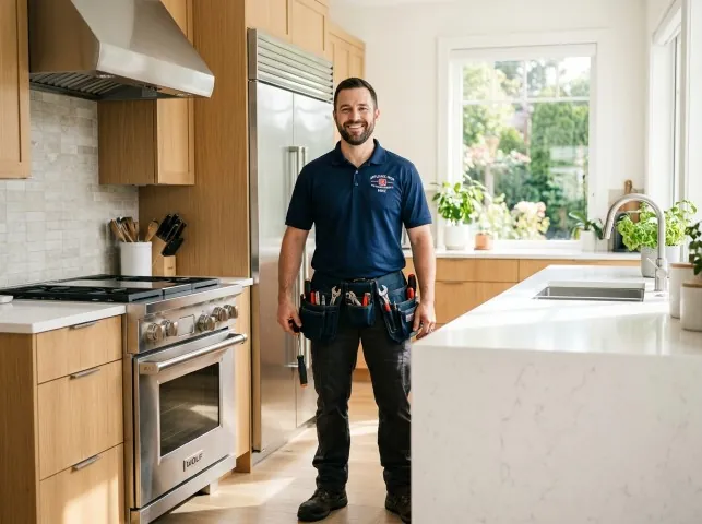 Appliance Repair Hero technician in a Adams, WI kitchen after an appliance repair